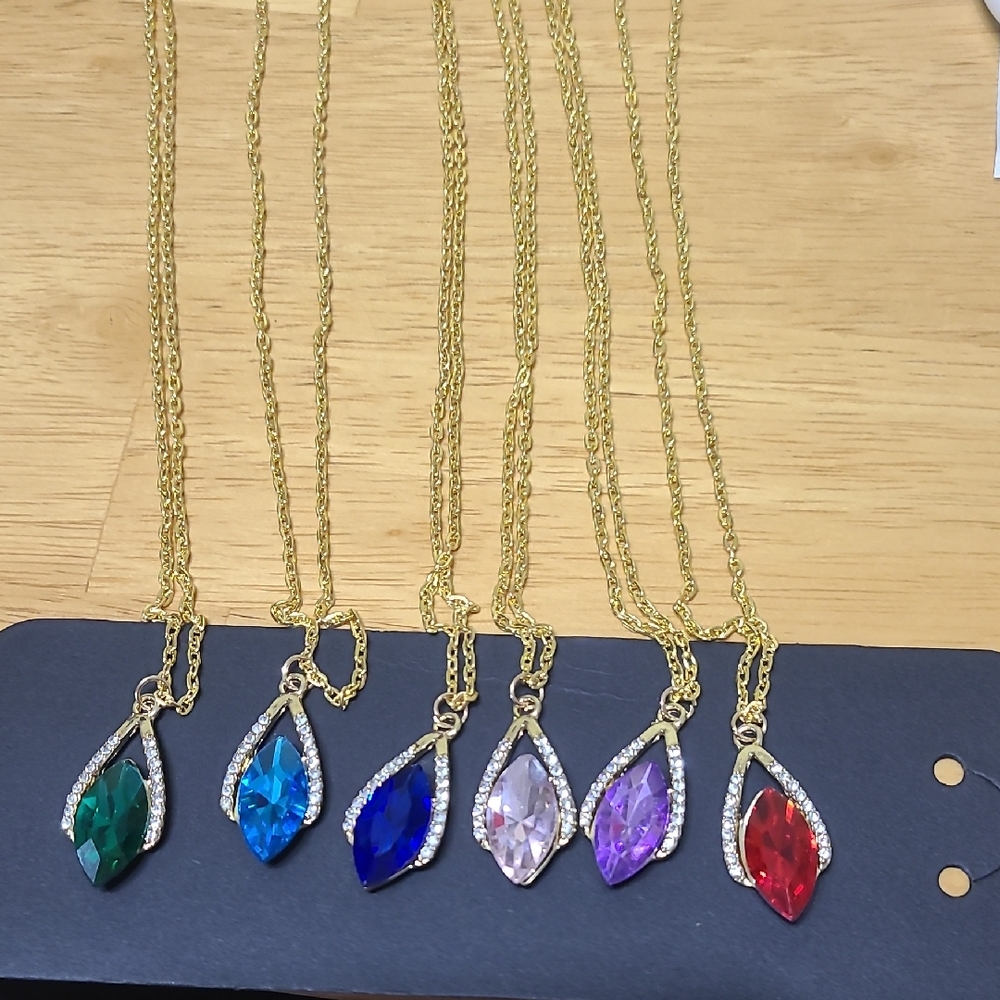 3/$10 Elegant Gold Necklace with Multicolor Gemstones